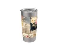 Motif floral vintage et techniques mixtes Gobelet isotherme en acier inoxydable double paroi