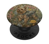 Motif Floral Yorkshire Terrier Cottagecore PopSockets PopGrip Adhésif