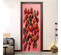 Motif Fraise Aux Couleurs Vives Sticker Mural Porte 73x205 cm Autocollant Décoration - Poster de Porte Rouge Résistant aux Rayures et aux Taches Stickers Muraux - Film Adhésif