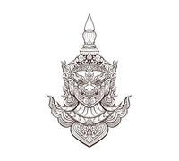 motif géant thaïlandais dessiné à la main Stickers muraux 36x55.6cm Décoration artistique Café