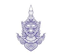 motif géant thaïlandais dessiné à la main Stickers muraux en PVC 36x55.6cm Étanche Bleu foncé