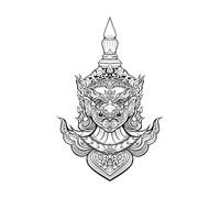 motif géant thaïlandais dessiné à la main Stickers muraux en PVC 36x55.6cm Stickers pour vitres Noir