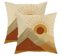 Motif Géométrique Beige Et Terracotta Mountain Sun Housses Coussin Lot De 2 Polyester Taies D’Oreiller Doux Taie d'oreiller pour Voiture Jardin Salon 45X45Cm