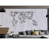 Motif géométrique - carte du monde - 3d mural Silhouette Décoration murale en métal Home Office Décoration chambre à coucher salle de séjour Décor Sculpture 59"W x 34"H / 150x86cm noir
