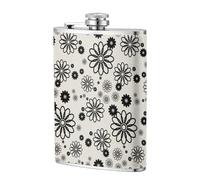 Motif géométrique de fleur noire,Flasque de poche plate de 8 oz en acier inoxydable 304, idéale pour les activités de plein air.