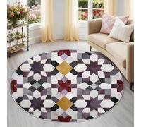 Motif Géométrique en Étoile Doux Tapis Rond 90 cm, Islam Marocain Tapis de Chambre Antidérapant, Multicolore Poil Ras Lavable pour Salon & Coin Lecture