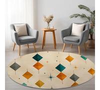 Motif Géométrique en Forme D'Étoile en Losange Tapis Rond imprimé Beige, 210 cm Doux et Moelleux Lavable Tapis Rond Antidérapant pour Salon Chambre Cuisine Balcon Terrasse Salle à Manger Intérieur