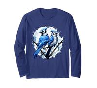 Motif géométrique geai Bleu, Mignon geai Bleu Amoureux des Oiseaux Manche Longue