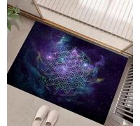 Motif Géométrique Tapis De Porte Intérieur Antidérapant avec Envers en Caoutchouc Antidérapant Facile À Nettoyer pour Entrée,Violet Foncé Lavable en Machine Thème du Ciel Étoilé 45 X 75 Cm