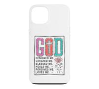 Motif God Designed Me Created Me Blessed Faith Coque pour iPhone 13