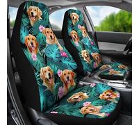 Motif Golden Retriever Hawaïen 2 Pièces Housse Couverture Couvre Sieges Machine Housse De Sieges Auto Respirantes Housses De Siège De Voiture Avant Universel pour Bus Camion Camionnettes