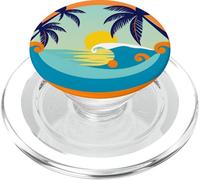 Motif Graphique Tropical Wave Sunset Palm Beach PopSockets PopGrip pour MagSafe