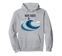 Motif Graphique Wave Rider Surfer Ocean Beach Sweat à Capuche, Unisexe pour Adultes, Gris Chiné, XXL