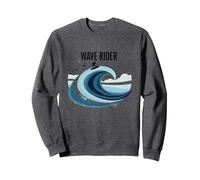 Motif Graphique Wave Rider Surfer Ocean Beach Sweatshirt, Unisexe pour Adultes, Chiné Foncé, XXL