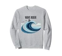 Motif Graphique Wave Rider Surfer Ocean Beach Sweatshirt, Unisexe pour Adultes, Gris Chiné, XXL