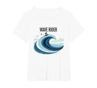 Motif Graphique Wave Rider Surfer Ocean Beach T-Shirt, Femme Grandes Tailles, Blanc, 4X