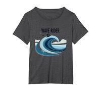 Motif Graphique Wave Rider Surfer Ocean Beach T-Shirt, Femme Grandes Tailles, Chiné Foncé, 4X