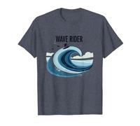 Motif Graphique Wave Rider Surfer Ocean Beach T-Shirt, Homme, Bleu Chiné, M