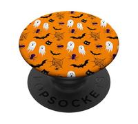 Motif Halloween Orange Coque Fantômes Chauve-Souris Chats Araignées Toile PopSockets PopGrip Adhésif