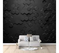 Motif Hexagonal En Nid D'Abeille Noir Papier Peint Effet 3D 300x210 cm Noir Photo Peintures Murales Salon Tv Canapé Thème Hôtel De Luxe Couloir Fond Mur Peinture Décor À La Maison