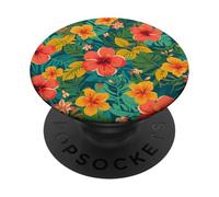 Motif Hibiscus rétro. Hibiscus Tropical PopSockets PopGrip Adhésif