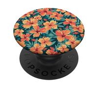 Motif Hibiscus rétro. Hibiscus Tropical PopSockets PopGrip Adhésif