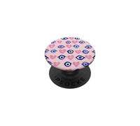 Motif œil Grec Bleu foncé et cœurs Roses PopSockets PopGrip Adhésif