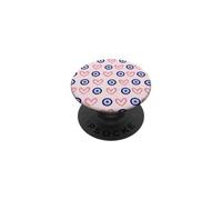 Motif œil Grec Bleu foncé et cœurs Roses PopSockets PopGrip Adhésif