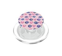 Motif œil Grec Bleu foncé et cœurs Roses PopSockets PopGrip pour MagSafe