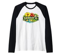 Motif île Tropicale d'hibiscus de la Jamaïque Manche Raglan