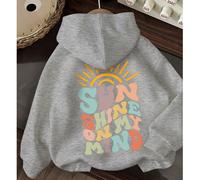 Motif imprimé lettre arc-en-ciel Sunny Mood, pull de couleur unie pour femme Sweat à capuche oversize à cordon de serrage, haut en coton pour femme, vêtements pour femme de style street college printe
