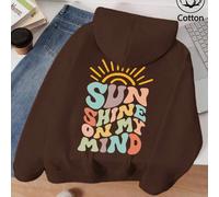 Motif imprimé lettre arc-en-ciel Sunny Mood, pull de couleur unie pour femme Sweat à capuche oversize à cordon de serrage, haut en coton pour femme, vêtements pour femme de style street college printe