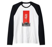 Motif Japonais Moderne de Typographie Kanji Rouge et Blanc Manche Raglan