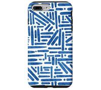 Motif Labyrinthe Abstrait Minimaliste géométrique Bleu Layette esthétique Coque pour iPhone 7 Plus/8 Plus