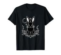 Motif Lapin Gothique Croissant de Lune et Rose Noire T-Shirt