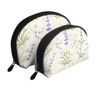 Motif Lavande, Trousse de Maquillage Coquille Femme Petit Porte-Monnaie Trousse de Toilette Trousse à cosmétiques 2 pièces