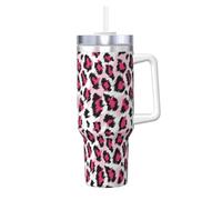 Motif léopard rose tendance sans couture,Gobelet isotherme Ice Bully de 40 oz avec poignée, couvercle et paille, en acier inoxydable, pour voiture ou café.
