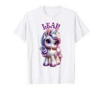 Motif Licorne Mignon pour Fille avec nom Leah T-Shirt Graphique avec Valeur