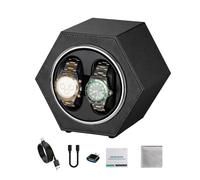 (Motif litchi noir) Remontoir de montre double motorisé pour un gain de place à la maison ou au bureau