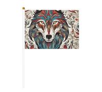 Motif loup coloré Draw01 - Petit drapeau à main pour défilés, Mardi Gras, bannière personnalisée (6 pièces)