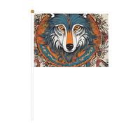 Motif loup coloré Draw02 - Petit drapeau à main pour défilés, Mardi Gras, bannière personnalisée (6 pièces)