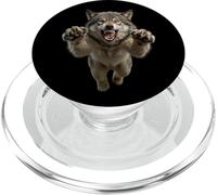 Motif Loup Gris sautant féroce PopSockets PopGrip pour MagSafe