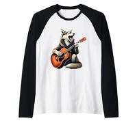 Motif Loup Jouant de la Guitare Manche Raglan