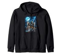 Motif Loup Loup Hurlant Foudre Nature Nuit Sweat à Capuche