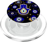 Motif Main de Fatima Mauvais œil Bleu Jaune sur Noir PopSockets PopGrip pour MagSafe
