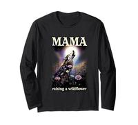Motif Mama Wolf élevant Une Fleur Sauvage et Lune hurlante Manche Longue