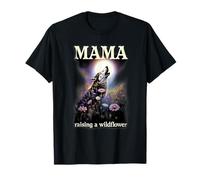 Motif Mama Wolf élevant Une Fleur Sauvage et Lune hurlante T-Shirt