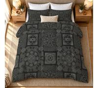 Motif Mandala Couette Imprimée 260x220 cm, Hiver 400 G/M² -FBZB13 | Fleurs Édredon Lit 2 Personnes avec 2 Taies 65x65 cm, Microfibre Douce, Lavable à 40°c, Sans Housse