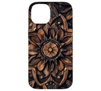 Motif mandala floral en bois finement sculpté Coque pour iPhone 14