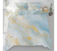Motif Marbre Abstrait Housse de Couette Art Esthétique Moderne 200x200 avec 2 Taies d'oreiller 65x65, Parure de Lit Bleu Clair Douce et Respirante Chambres Décor
